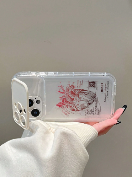 Mirror Element 1pc Transparent TPU Colorful Heart Shape Phone Case With Mirror Stand>