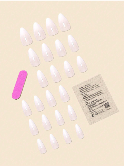 Shein 24pcs Water Drop Shaped False Nails In White Ombre Gradient +