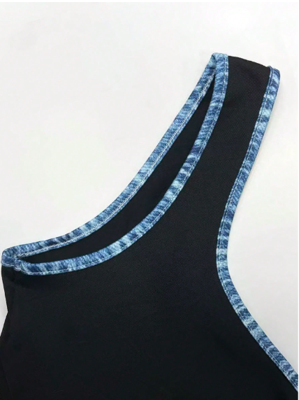 Shein Contrast Color Trim Fitted Women Tank Top -.