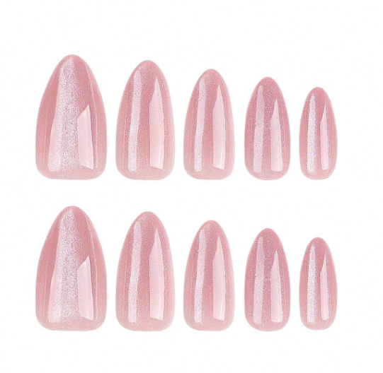 Shein Glossy Pink Artificial Nails, Nude Full Coverage Gel Nail Stickers>