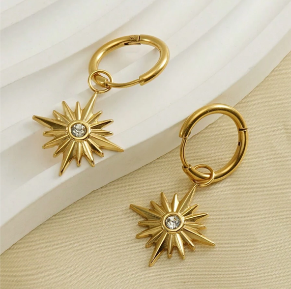 Shein Stainless Steel Fashion Rhinestone Octagon Star Drop Earrings>