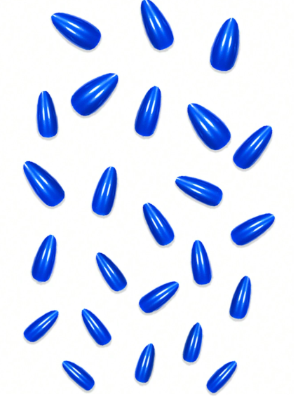 Shein 24Pcs Blue Solid Almond False Nails +