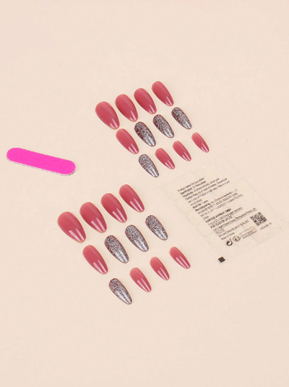 Shein Press On Nails Game With 24Pcs Short Waterdrop Shaped-.