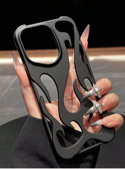 TPU Black Unique Shape Millennial Y2K Style Matte Hollow Flame Pattern Fashion Phone Case>