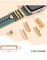 Shein 5pcs Metal Charms Decorative Ring Band Charms LOVE Rhinestone Rhinestone Ornament Smart Watch Silicone Strap