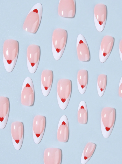 Shein 24pcs Almond Shaped Red French Tip Press-On Nails>