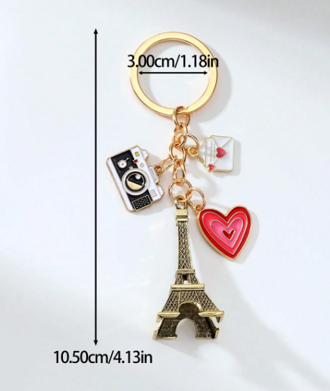 Shein 1pc Romantic Eiffel Tower Keychain, Camera & Heart Pendant Gift -.