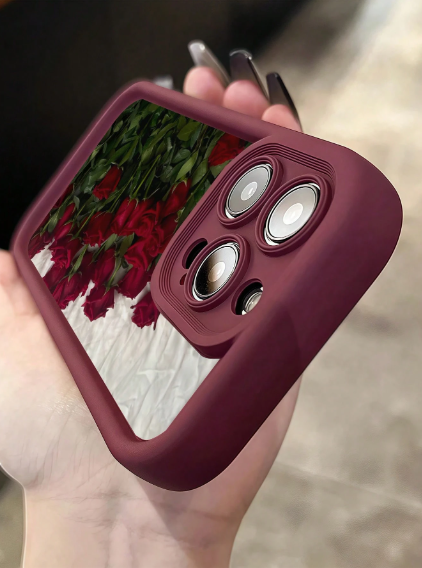 Floral Elements TPU Fashion Phone Cases Wine Red Romantic Rose Pattern>