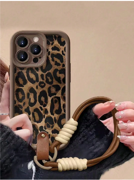 Minimalist Luxury Leopard Print Thick Anti-Drop Wrist Strap Phone Case >