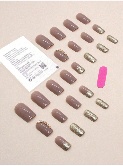 Shein 24 Pieces Of Press On Nails Short Square 3D Pattern Fingernails>
