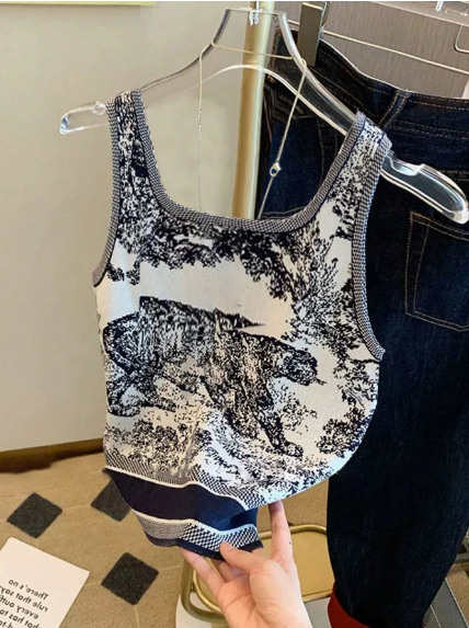 Shein Women's Regular Fit Printed Tank Top, Blue & White >
