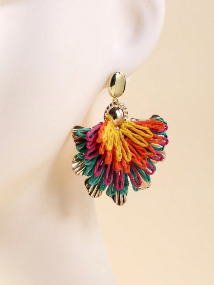 Shein 1 Pair Handmade Colorful Contrast Effect Phoenix Tail Flower Pendant Earrings>