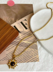Shein 1pc Vintage Brown Natural Stone Titanium Steel Pendant Necklace Code:B)>