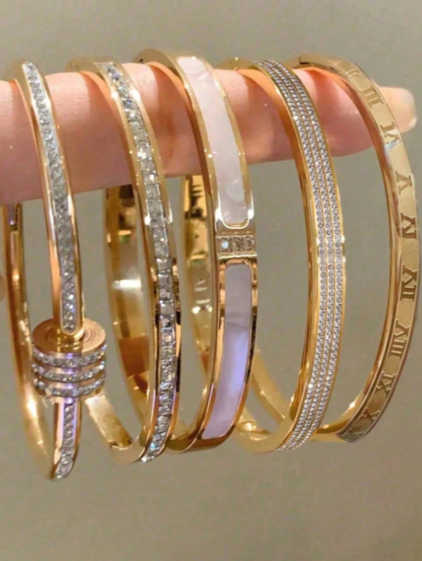 Shein Women's Stainless Steel 18K Gold Plated Bracelet Set>