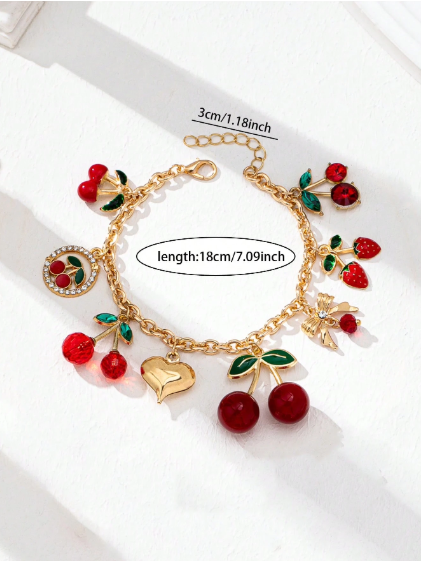 Shein Gold Heart Pendant Bracelet With Bow, Cowboy Hat, Boots & Cherry Pendant Charms>