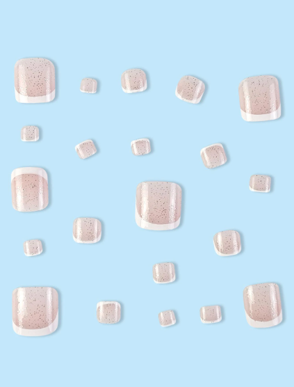 Shein Short Square French Style Glitter Full Cover Fake Toenail -.