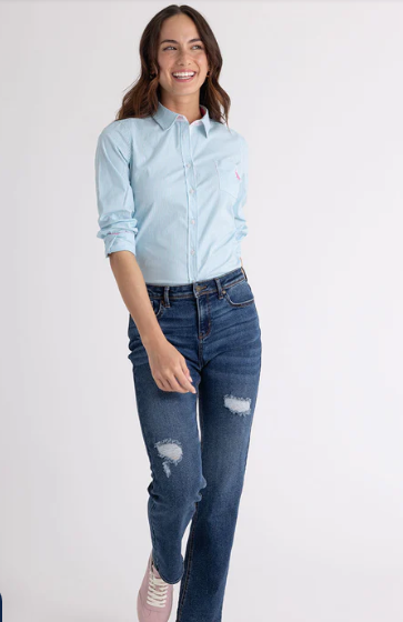U.S. Polo Striped Poplin Long Sleeve Shirt +
