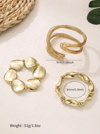 Shein 3pcs Fashionable Asymmetrical Shaped Bracelet & Bangle Set>