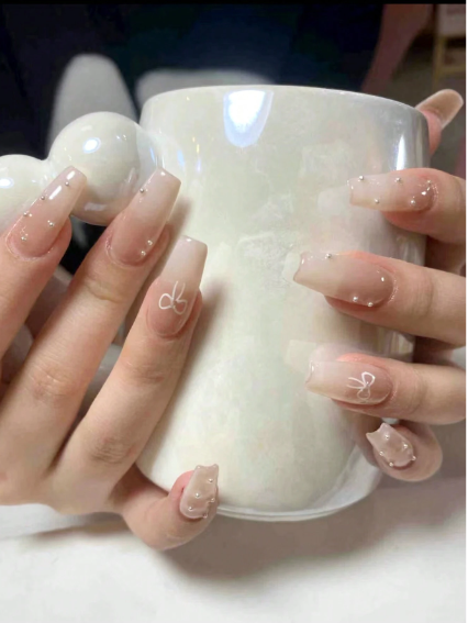 Shein 24pcs Natural Nude White Gradient Coffin-Shaped Nail Tips>