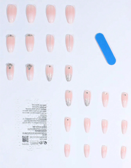Shein 24pcs/Set Ins Style Fresh Painted Almond Shape Full Coverage False Nails >