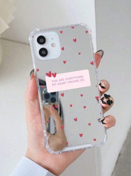 Mirror Finish 1pc Heart Slogan Graphic Mirror Acrylic Anti-Drop Phone Case>
