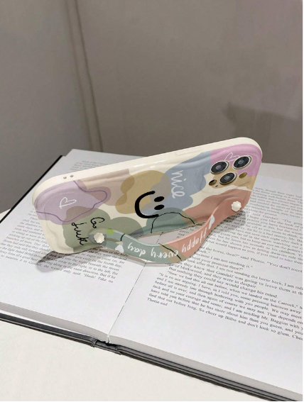 Luxury Smiling Face Element Fashionable Wristband Phone Case With Strap>