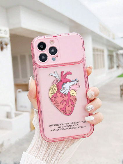 Pink TPU Mirror Element Fashion Transparent 1pc Pink TPU Colorful Heart Phone Case>
