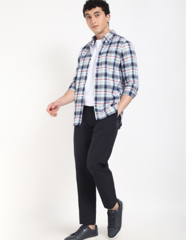 Tommy Men's Blue Tartan Checked Shirt, XXL