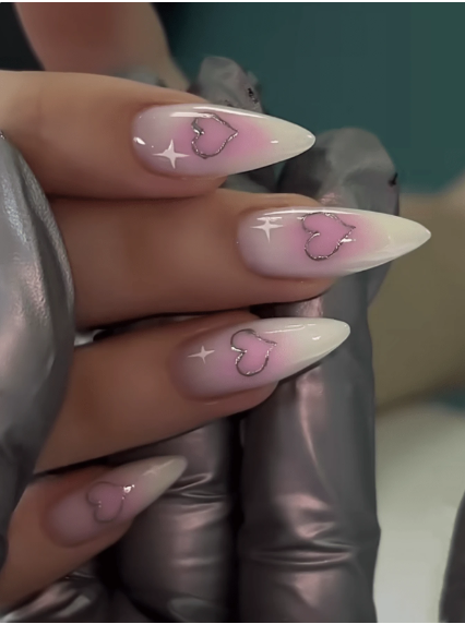 Shein Valentine's Day Style Autumn Color Nail Tips With Golden Heart Design +