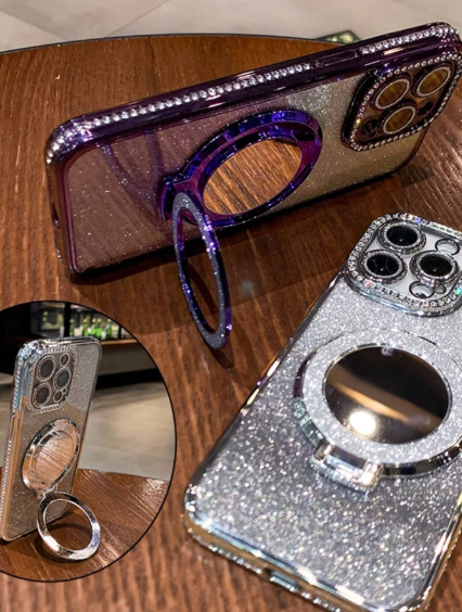 Mirror Element Shockproof Rose Gold Glitter Mirror Shockproof Stand Phone Case>
