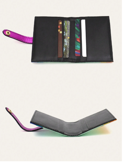 Shein Fashion Metallic Color Block PU Vegan Leather Bifold Compact Wallet -.