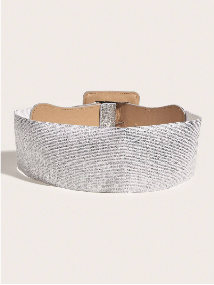 Shein Party Ladies' Fashionable Square Buckle Dress With Pu Belt, Size: 80 >