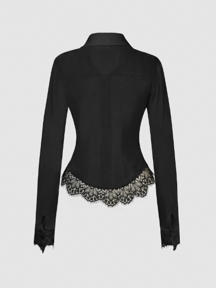 Shein Date Night Contrast Color Placket Lace Patchwork Top, XL