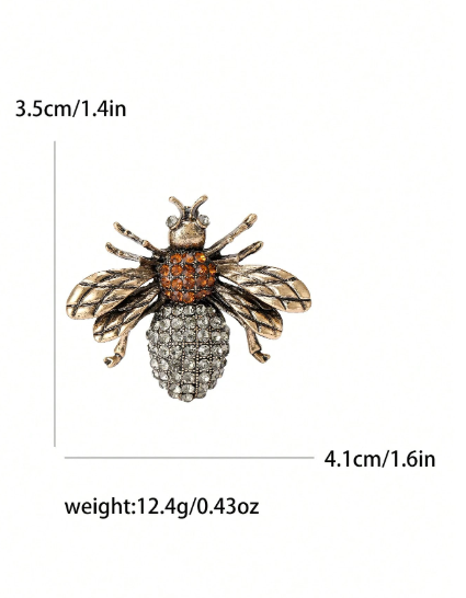 Shein Vintage Enamel Rhinestone Bee Brooches >