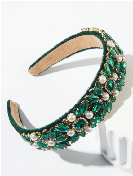 Shein Women's Luxurious Jewel Decorated Wide Faux Pearl Headband