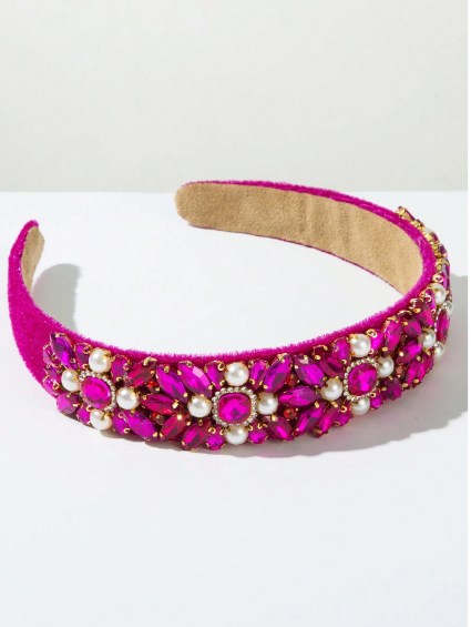 Shein Women's Luxurious Jewel Decorated Wide Faux Pearl Headband