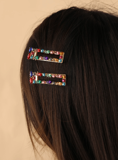 Shein Elegant Rhinestone Waterdrop Square Alligator Hair Clips >