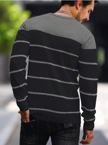 Shein Men's Casual Color Block Patchwork Knitted Sweater, L -.