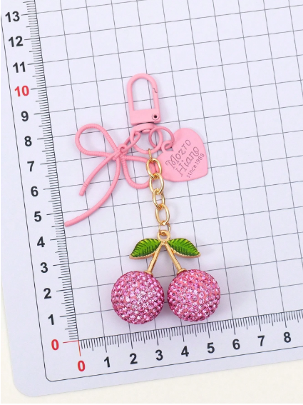 Shein Vintage Red Rhinestone Cherry Keychain >