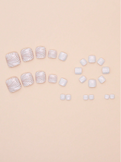 Shein 24Pcs Shiny Shell Pattern Nail Stickers Suitable For Toenails >