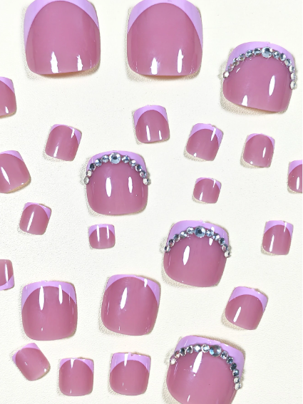 Shein 24pcs Simple Square French Style Toenail Art Stickers With Diamante Decoration