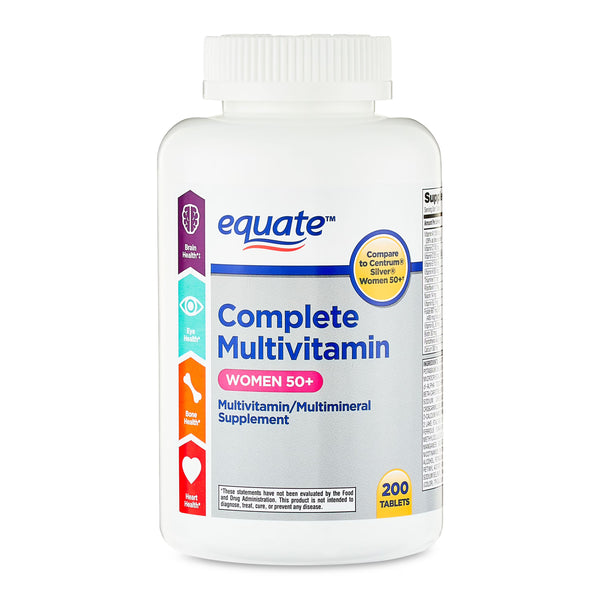 Equate Complete Multivitamin/Multimineral Supplement Tablets for Women 50+, 200 Count +