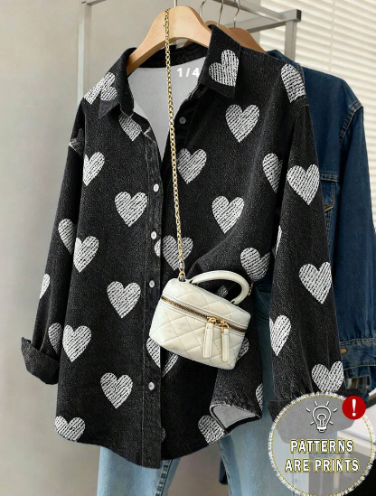 Shein Women's Retro Heart Print Shirt, L >