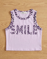 Shein Girls Lilac Leopard Trim "SMILE" Printed Sleeveless Tank Top