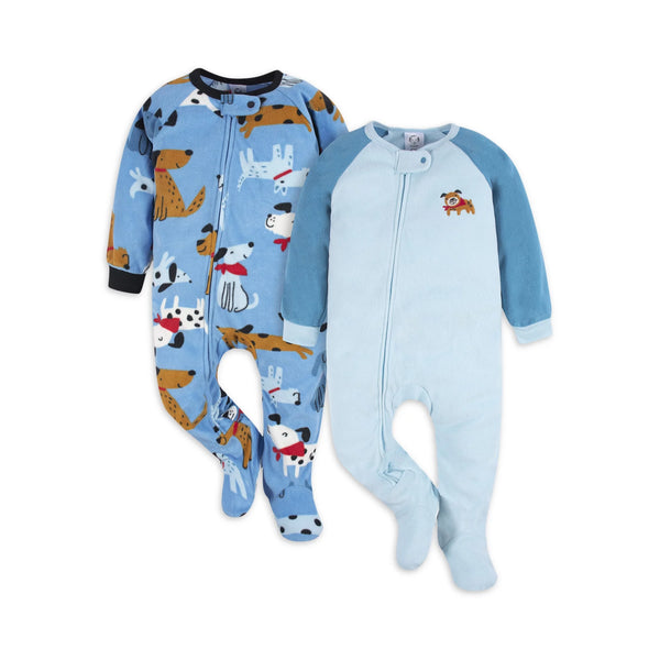 Gerber Baby Boy Microfleece Blanket Sleeper Pajamas, 2-Pack, 0-3M +