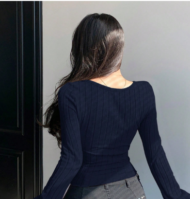 Shein Cross Detail Long Sleeve T-Shirt -.
