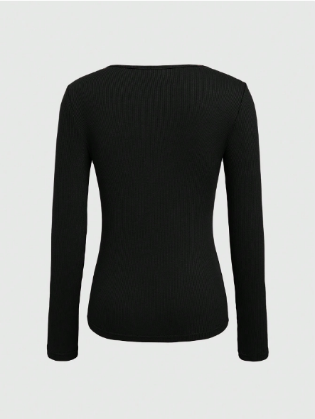 Shein Solid Color Slim Fit Long Sleeve Ribbed T-Shirt