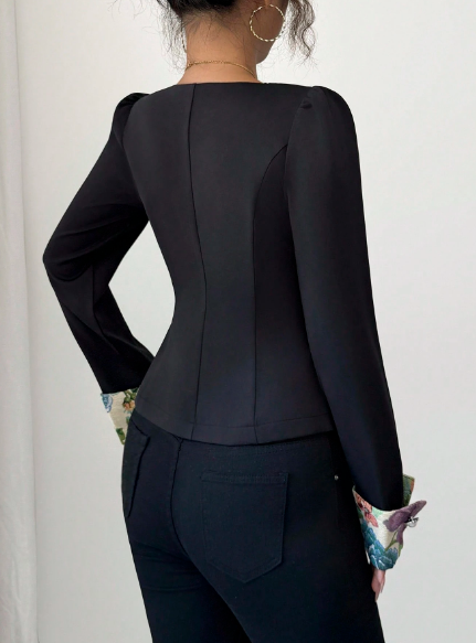 Shein Color Jacquard Patchwork Long Sleeve Cardigan Jacket, S -.