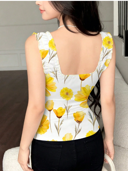 Shein Heart Print Layered Camisole Top With Bow Tie, Fitted Waist Design, XL -.