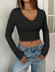 Shein Black Long Sleeve Slim Fit Women T-Shirt, S -.
